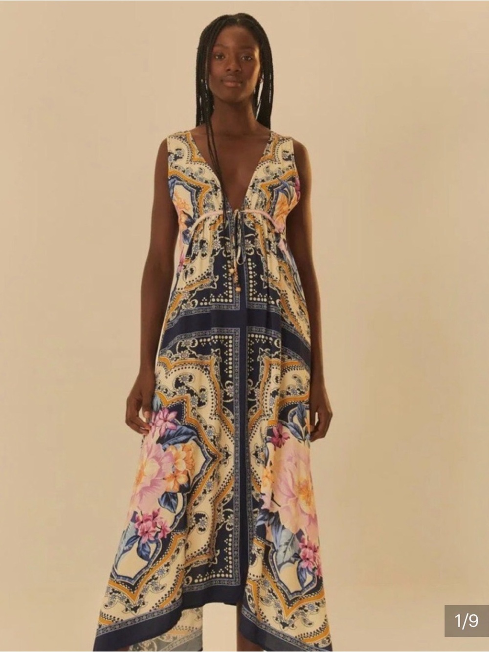 FARM Rio Navy, Pink & Gold Floral V‑Neck Maxi Dress - Picture 3 of 6